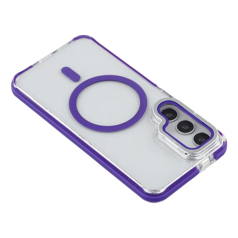 For Samsung Galaxy S25  /  S24 Magnetic Case TPU Acrylic Clear Phone Back Cover with Lens Protector Kickstand - Purple
