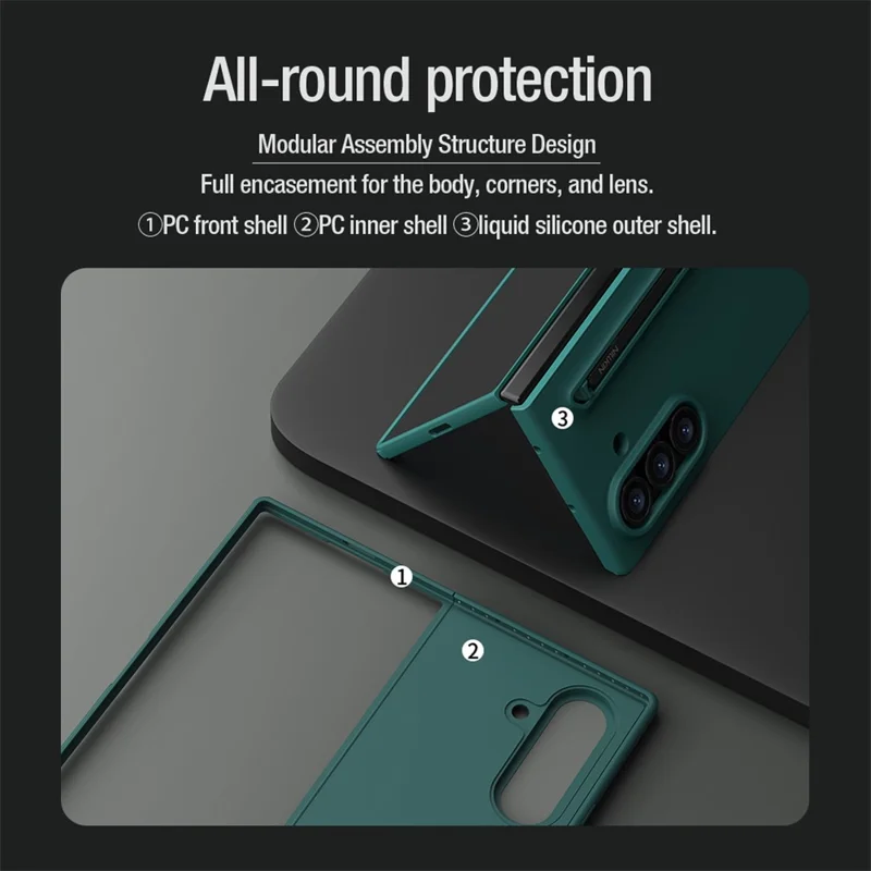 NILLKIN Flex Pure Fold Case for Samsung Galaxy Z Fold7 5G Silicone + PC Phone Cover with Stylus Pen - Green