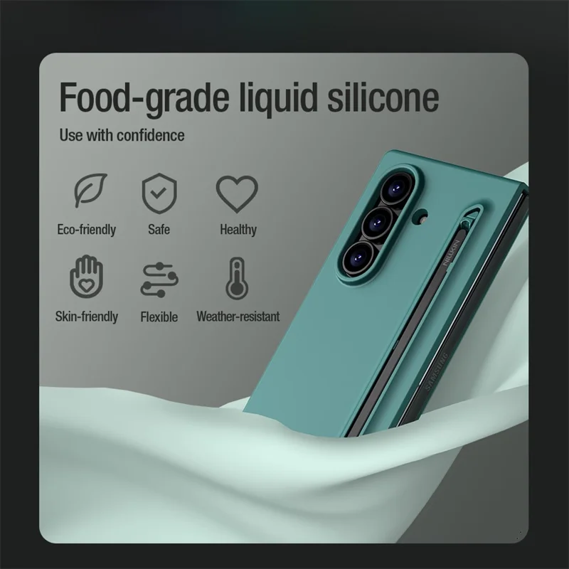 NILLKIN Flex Pure Fold Case for Samsung Galaxy Z Fold7 5G Silicone + PC Phone Cover with Stylus Pen - Green