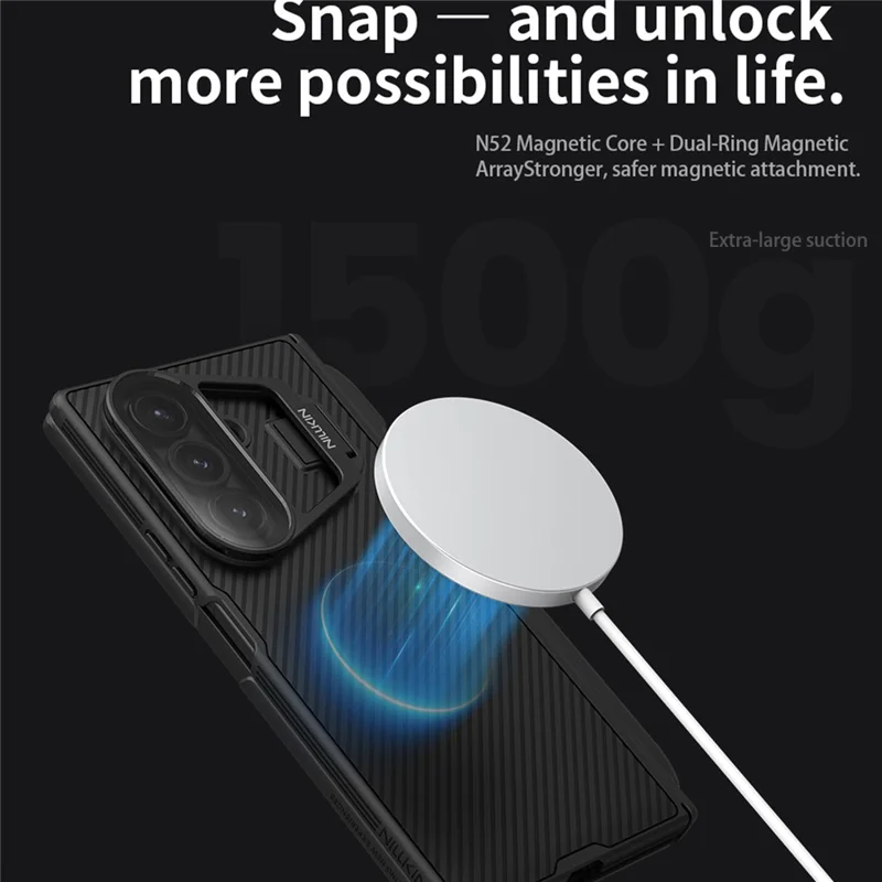 NILLKIN CamShield Prop Magnetic Series For Samsung Galaxy Z Fold7 5G Case PC Phone Cover with Clear Camera Lid  /  Stylus Pen