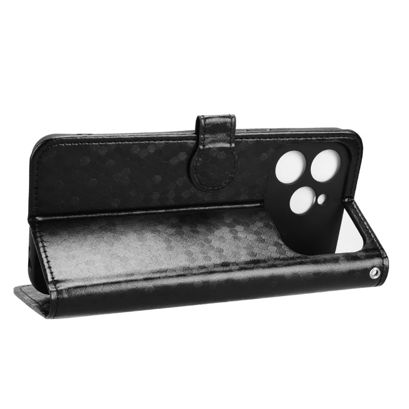 For TECNO Spark 40 4G Wallet Case Dot Pattern Imprint PU Leather Phone Cover with Wrist Strap - Black
