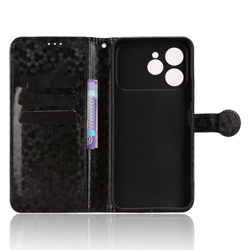 For TECNO Spark 40 4G Wallet Case Dot Pattern Imprint PU Leather Phone Cover with Wrist Strap - Black