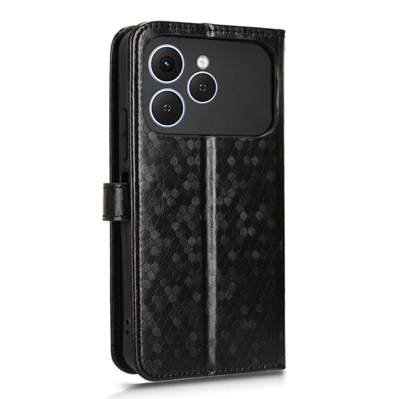 For TECNO Spark 40 4G Wallet Case Dot Pattern Imprint PU Leather Phone Cover with Wrist Strap - Black
