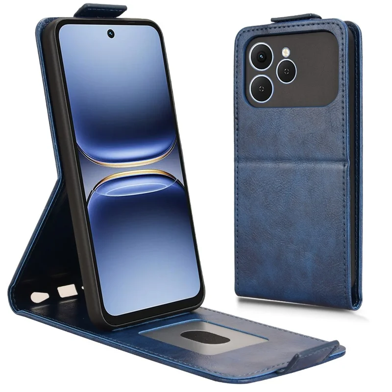 For TECNO Spark 40 4G Stand Case Magnetic Clasp Vertical Flip Leather Phone Cover with Card Holder - Dark Blue