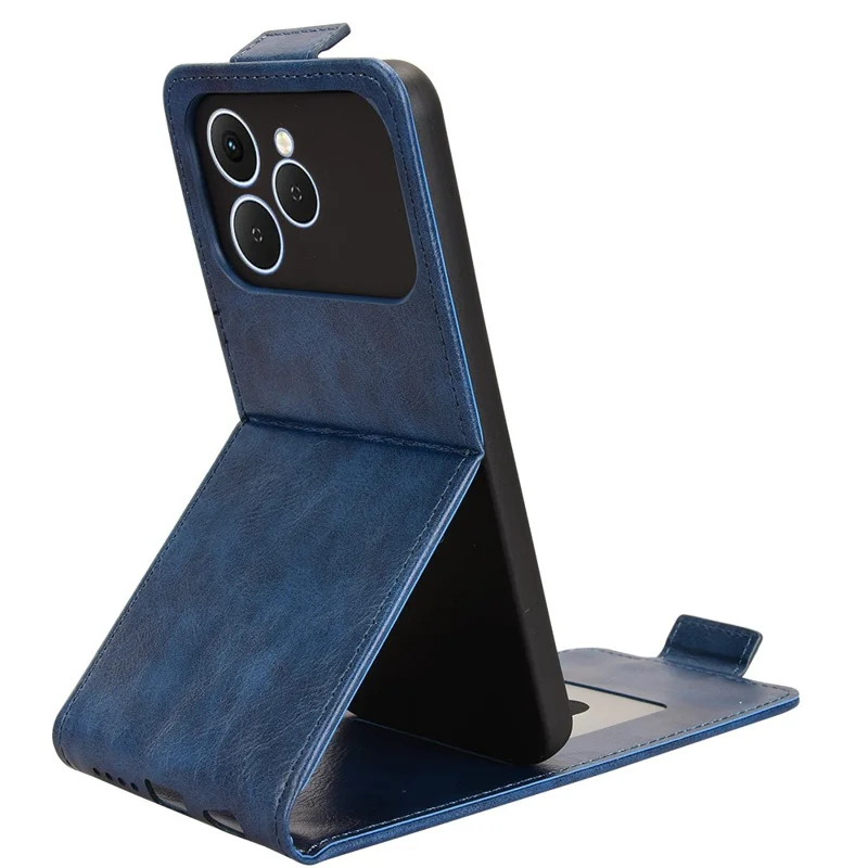 For TECNO Spark 40 4G Stand Case Magnetic Clasp Vertical Flip Leather Phone Cover with Card Holder - Dark Blue