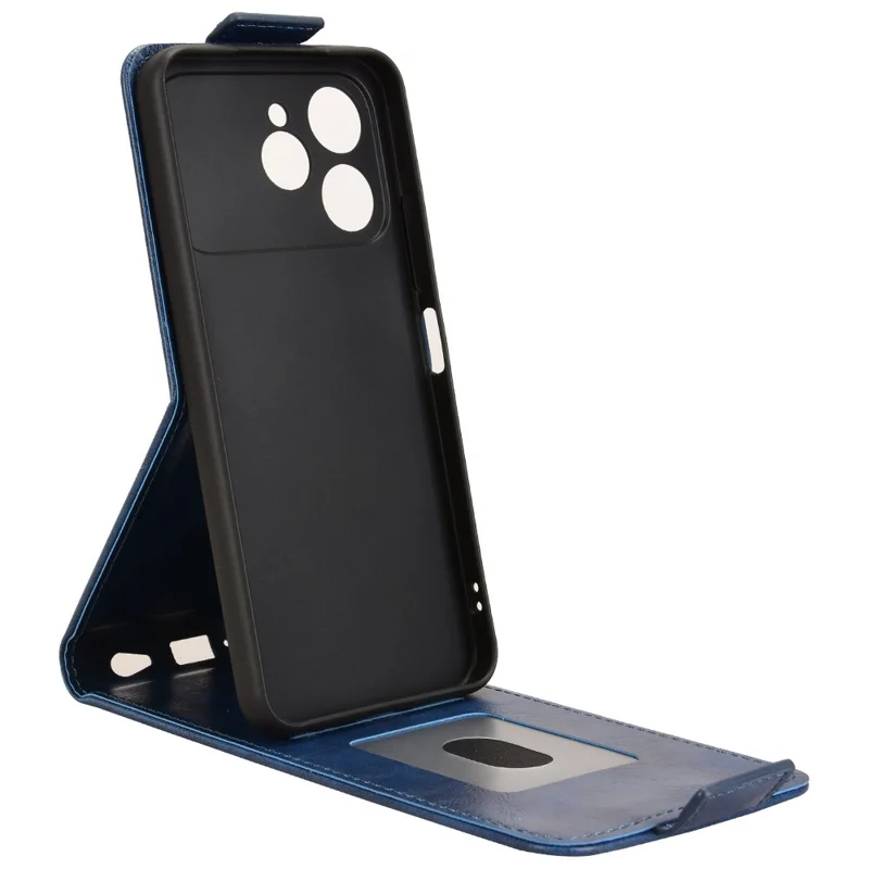 For TECNO Spark 40 4G Stand Case Magnetic Clasp Vertical Flip Leather Phone Cover with Card Holder - Dark Blue