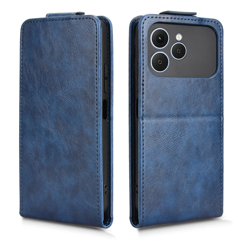 For TECNO Spark 40 4G Stand Case Magnetic Clasp Vertical Flip Leather Phone Cover with Card Holder - Dark Blue