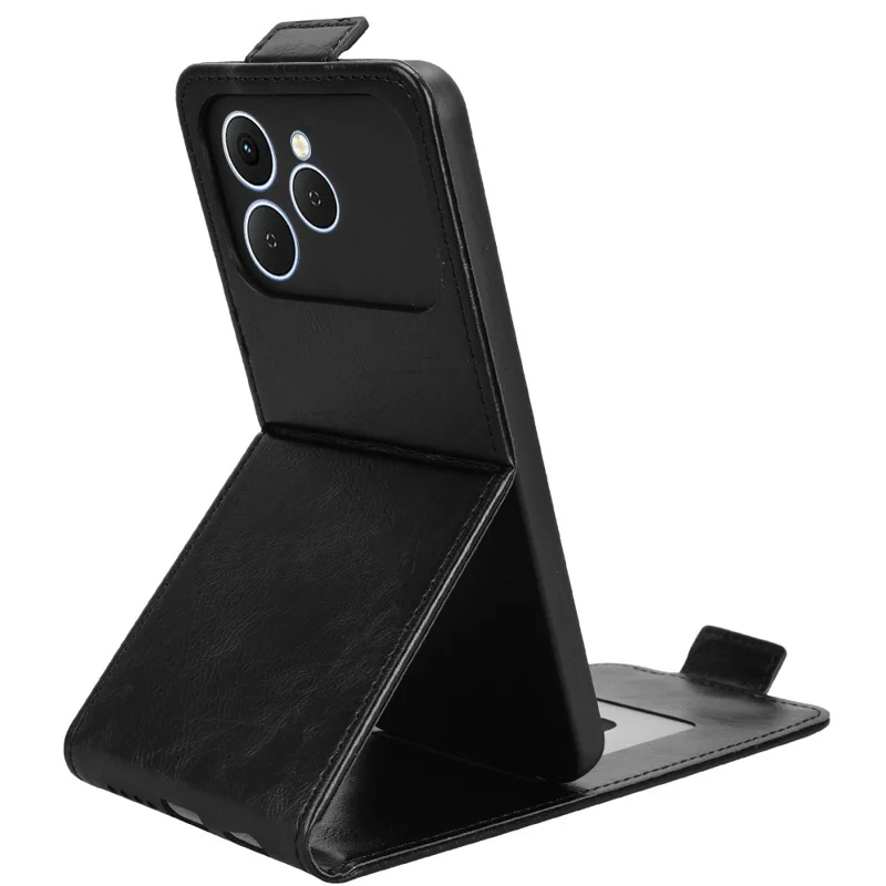 For TECNO Spark 40 4G Stand Case Magnetic Clasp Vertical Flip Leather Phone Cover with Card Holder - Black