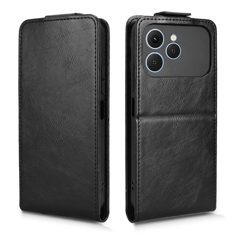 For TECNO Spark 40 4G Stand Case Magnetic Clasp Vertical Flip Leather Phone Cover with Card Holder - Black