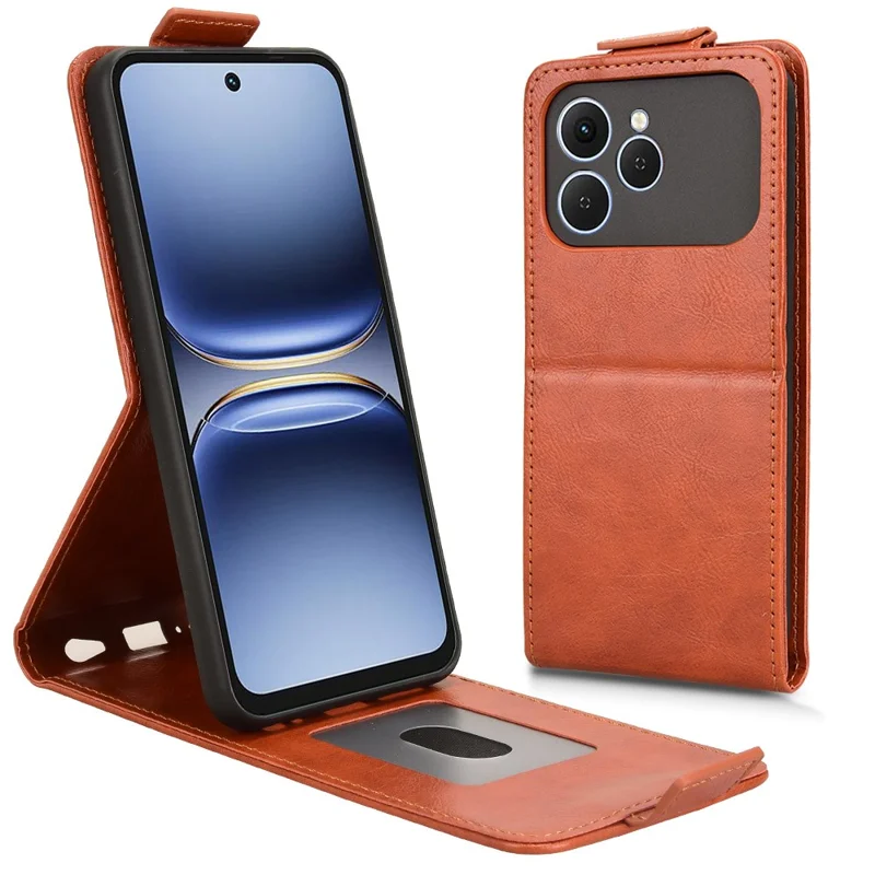 For TECNO Spark 40 4G Stand Case Magnetic Clasp Vertical Flip Leather Phone Cover with Card Holder - Orange