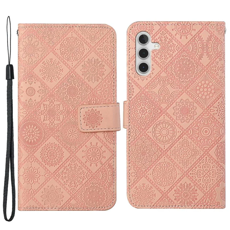 Для Samsung Galaxy A14 5G Antipratch Etnic Style Close Printed Case Кожа+подставка Для Мобильного Телефона Tpu. - Розовый