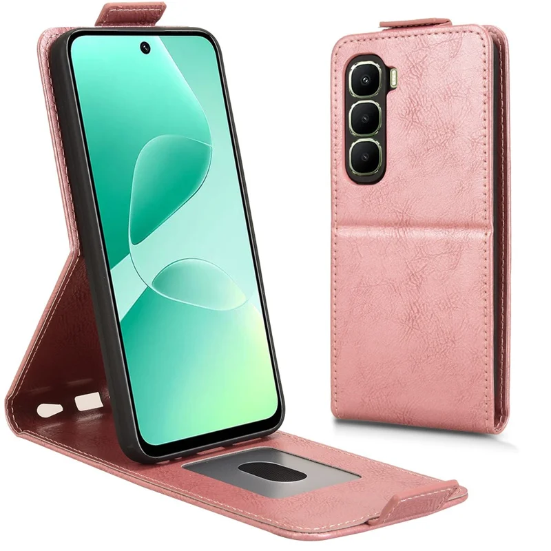 For Infinix Hot 60i 4G  /  Hot 60 5G Stand Case Magnetic Clasp Vertical Flip Leather Phone Cover with Card Holder - Rose Gold