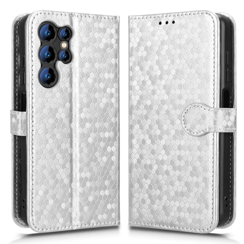 For Oukitel C1 Pro  /  C1 Wallet Case Dot Pattern Imprint PU Leather Phone Cover with Wrist Strap - Silver