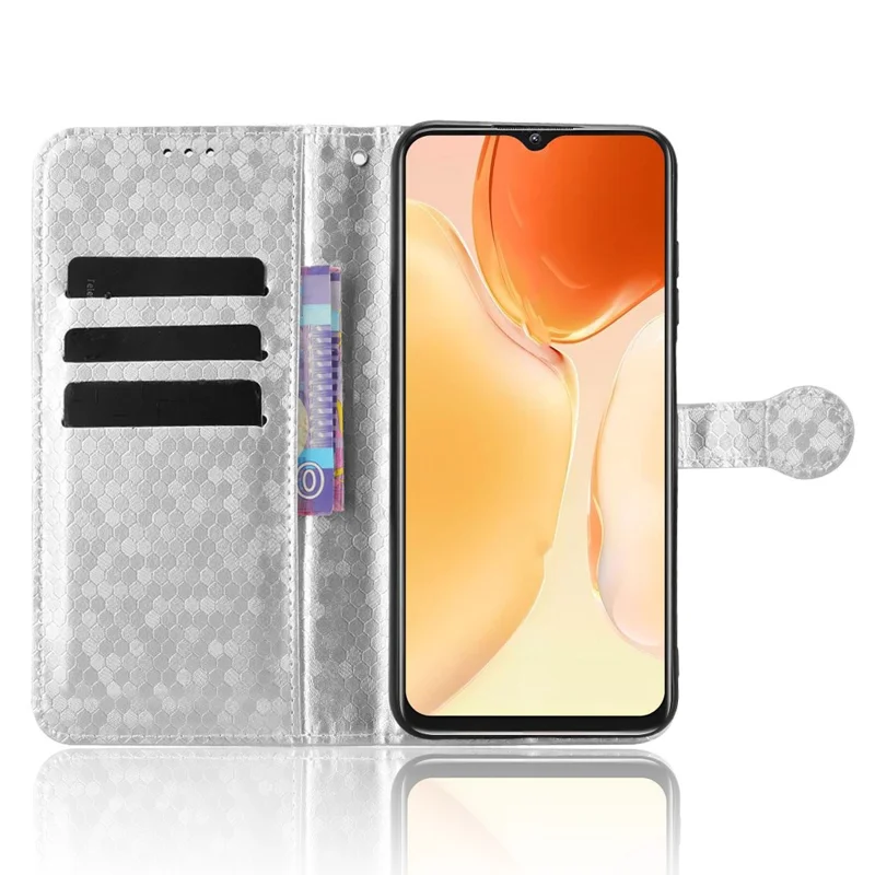 For Oukitel C1 Pro  /  C1 Wallet Case Dot Pattern Imprint PU Leather Phone Cover with Wrist Strap - Silver
