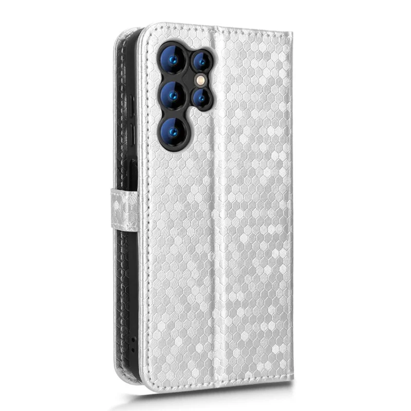 For Oukitel C1 Pro  /  C1 Wallet Case Dot Pattern Imprint PU Leather Phone Cover with Wrist Strap - Silver