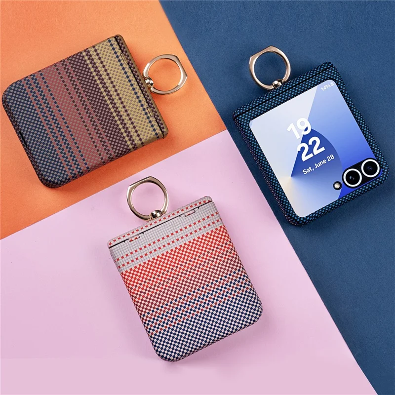 Handyhülle für Samsung Galaxy Z Flip7 FE 5G / Flip6 5G / Flip5 5G mit Ringhalter und Ständer, PC-Hülle mit Panzerglas-Displayschutz - Rosa