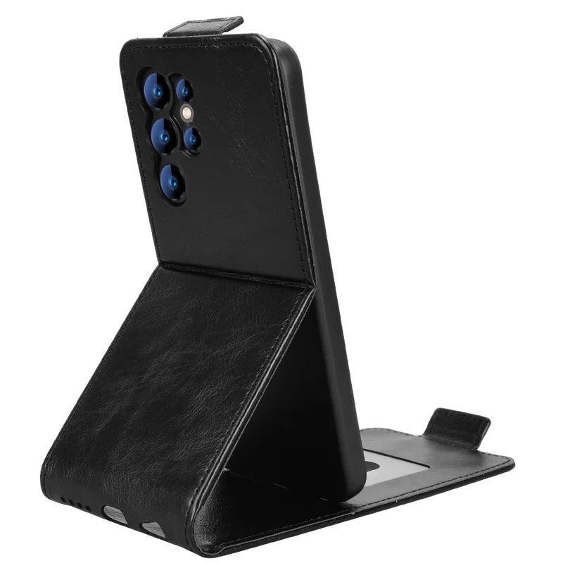 Für Oukitel C61 Pro / C61 Standcase mit magnetischem Verschluss, vertikaler Klapphülle aus Leder mit Kartenfach - Schwarz