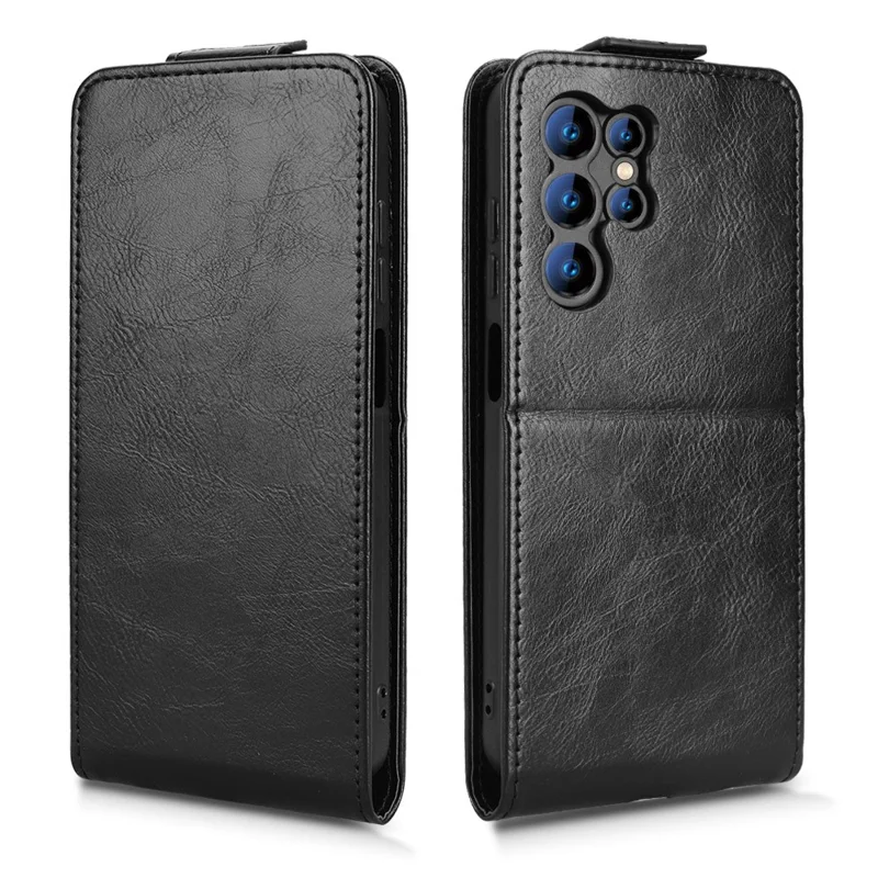 Für Oukitel C61 Pro / C61 Standcase mit magnetischem Verschluss, vertikaler Klapphülle aus Leder mit Kartenfach - Schwarz