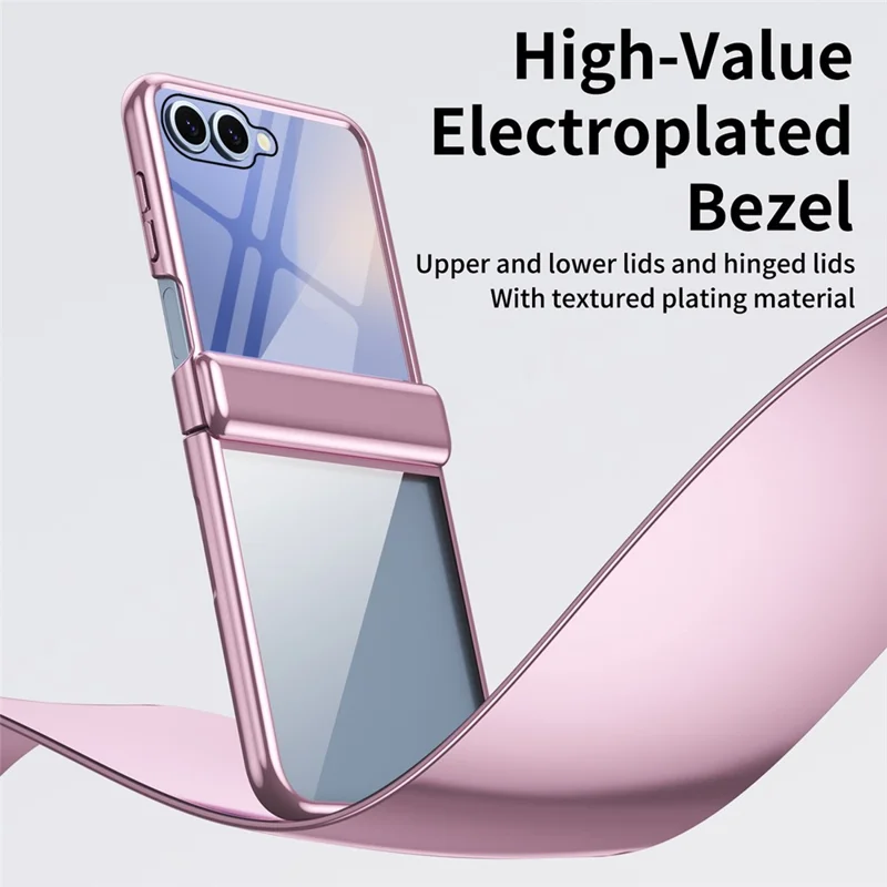 Étui pour Samsung Galaxy Z Flip7 5G avec Film de Protection d'Écran Arrière et Protection de Charnière - Coque de Téléphone en PC Électrolytique Transparente - Rose