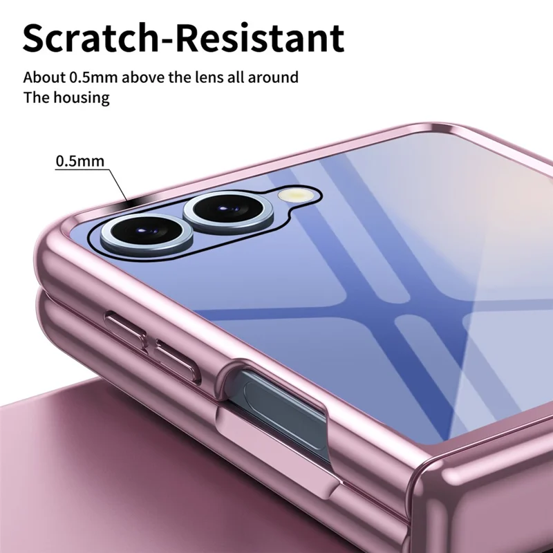 Étui pour Samsung Galaxy Z Flip7 5G avec Film de Protection d'Écran Arrière et Protection de Charnière - Coque de Téléphone en PC Électrolytique Transparente - Rose