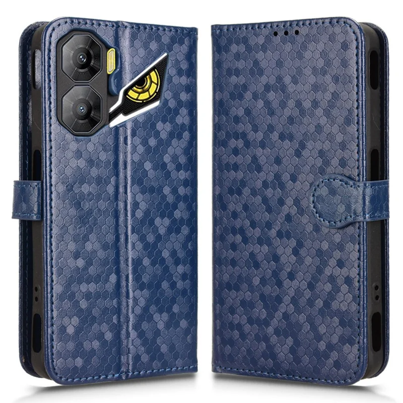 For ZTE nubia Neo 3 5G Wallet Case Dot Pattern Imprint PU Leather Phone Cover with Wrist Strap - Dark Blue