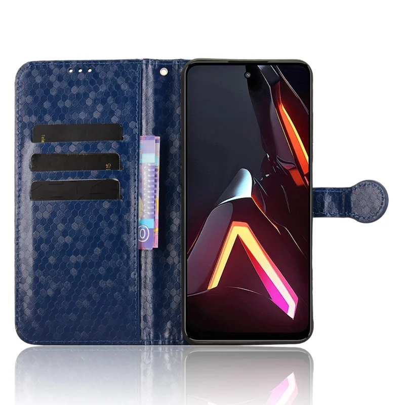 For ZTE nubia Neo 3 5G Wallet Case Dot Pattern Imprint PU Leather Phone Cover with Wrist Strap - Dark Blue