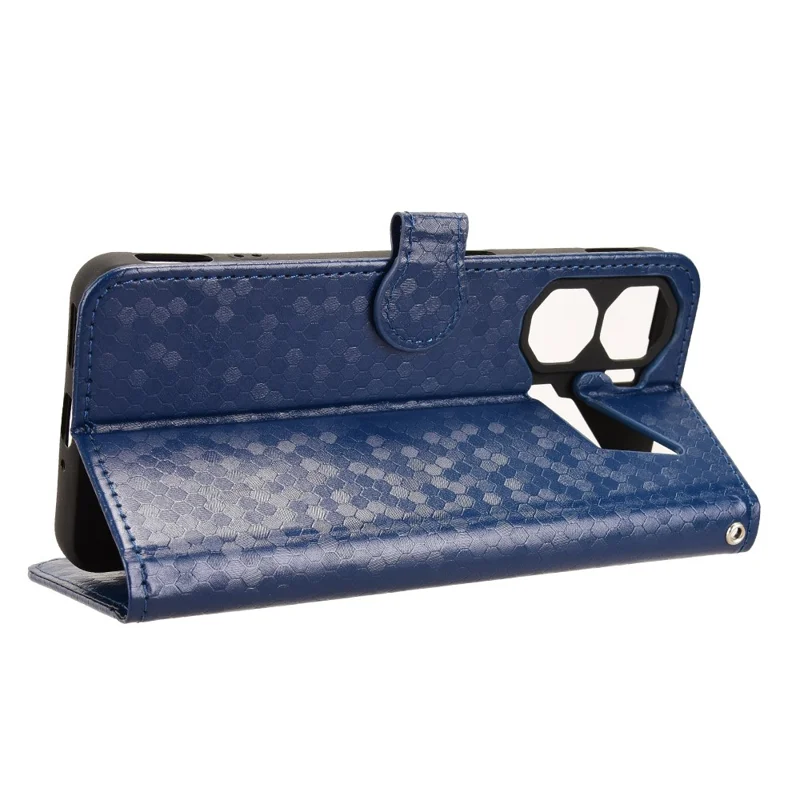 For ZTE nubia Neo 3 5G Wallet Case Dot Pattern Imprint PU Leather Phone Cover with Wrist Strap - Dark Blue