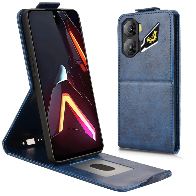 For ZTE nubia Neo 3 5G Stand Case Magnetic Clasp Vertical Flip Leather Phone Cover with Card Holder - Dark Blue