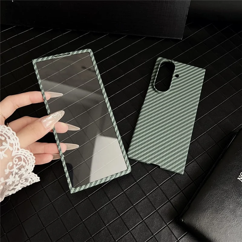 Für Samsung Galaxy Z Fold7 5G Magnetische Hülle mit Karbonfaser-Textur, PC-Handyhülle mit Displayschutz - Grün