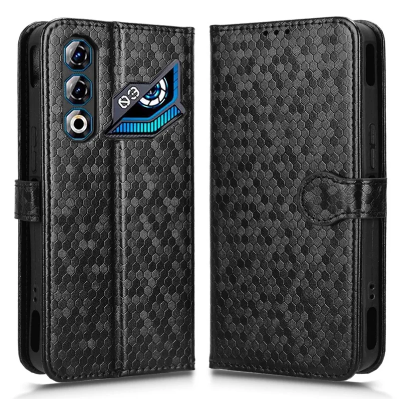 For ZTE nubia Neo 3 GT 5G Wallet Case Dot Pattern Imprint PU Leather Phone Cover with Wrist Strap - Black