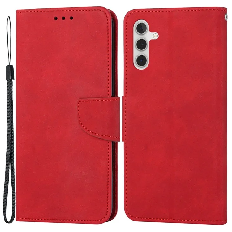 For Samsung Galaxy A14 5G / 4G Wallet Phone Case Magnetic Closure Stand Flip Solid Color PU Leather Protective Phone Cover - Red