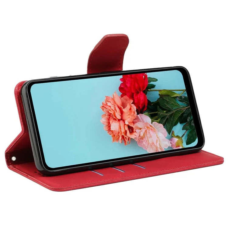 For Samsung Galaxy A14 5G / 4G Wallet Phone Case Magnetic Closure Stand Flip Solid Color PU Leather Protective Phone Cover - Red