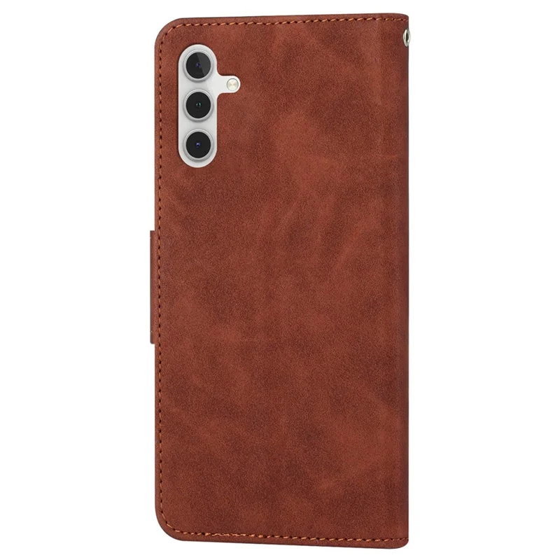 For Samsung Galaxy A14 5G / 4G Wallet Phone Case Magnetic Closure Stand Flip Solid Color PU Leather Protective Phone Cover - Brown