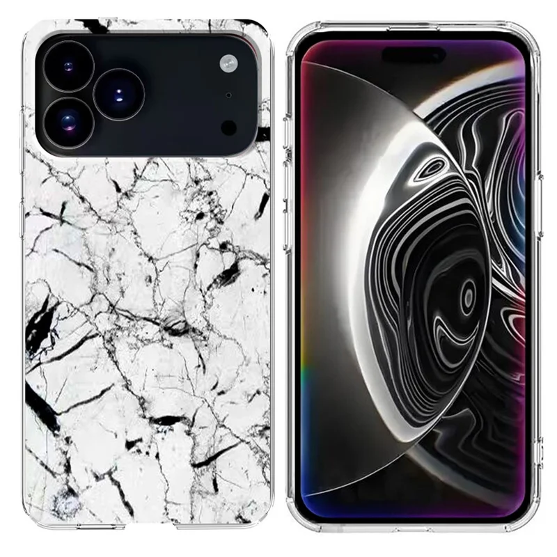 For iPhone 17 Pro Case Marble Pattern Printing Soft TPU Phone Cover - White