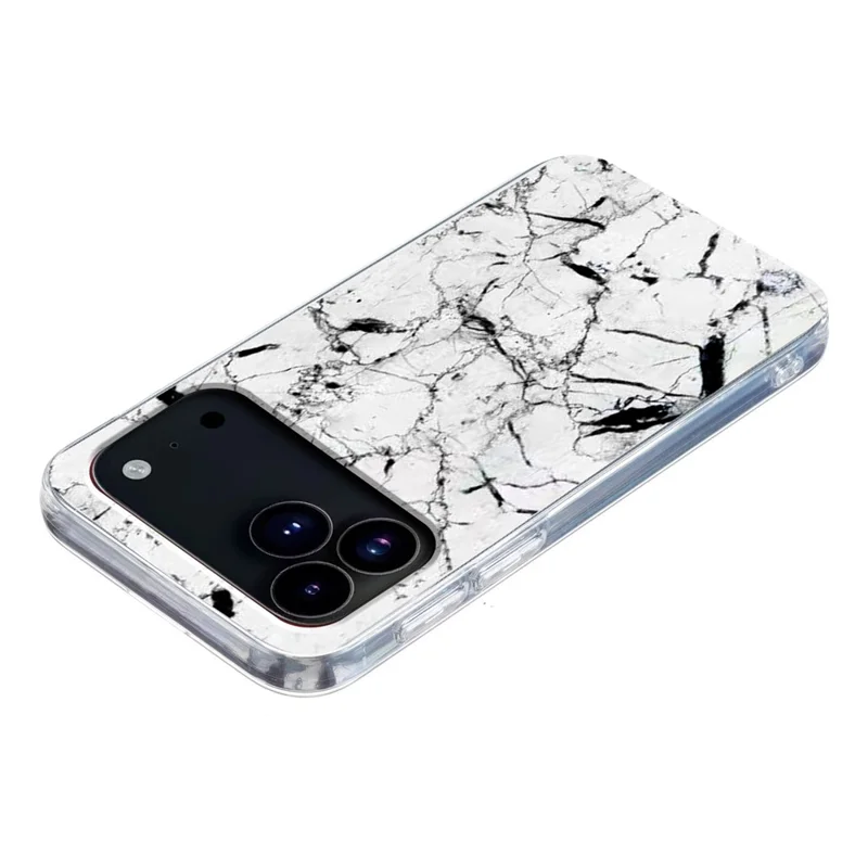 For iPhone 17 Pro Case Marble Pattern Printing Soft TPU Phone Cover - White