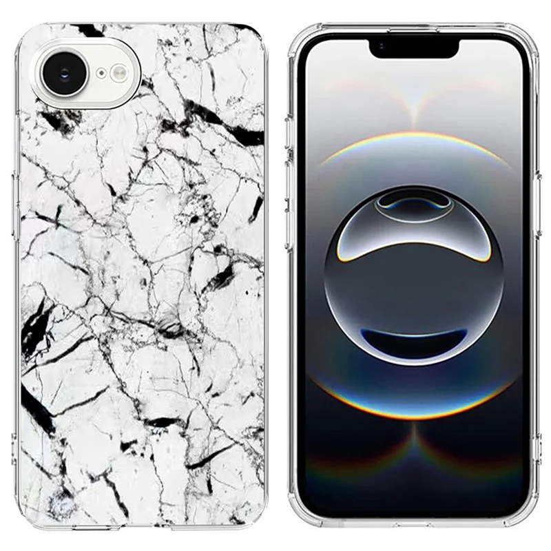 For iPhone 16e Case Marble Pattern Printing Soft TPU Phone Cover - White