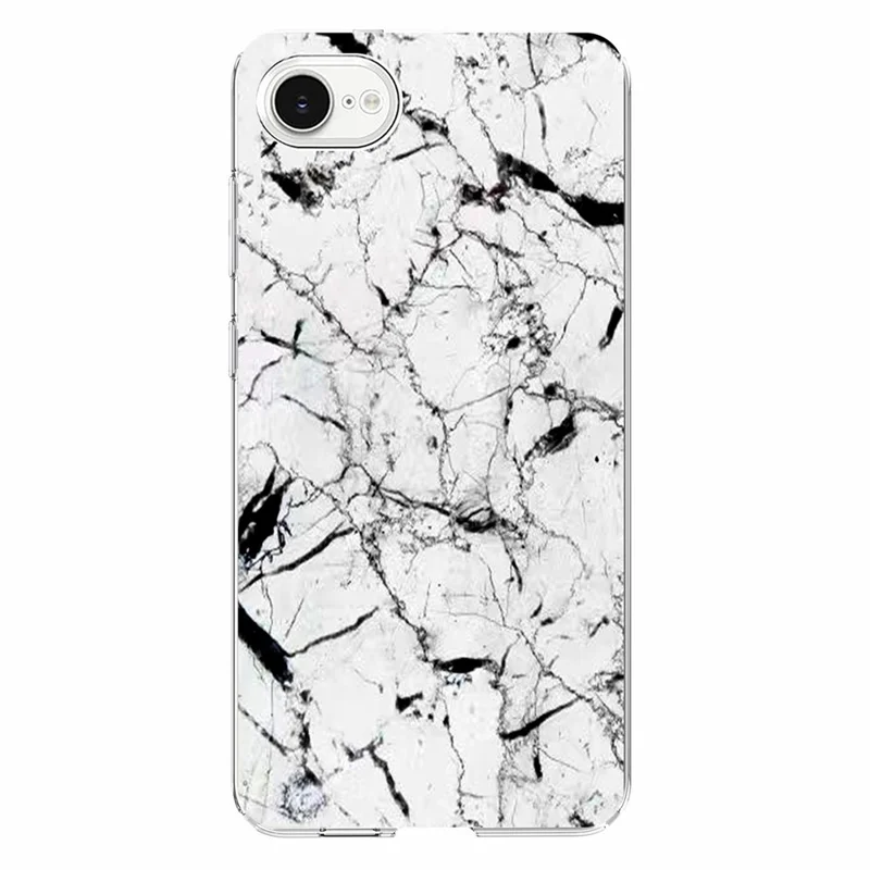 For iPhone 16e Case Marble Pattern Printing Soft TPU Phone Cover - White