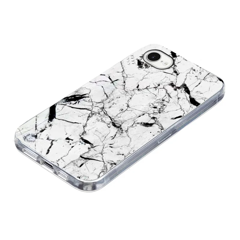 For iPhone 16e Case Marble Pattern Printing Soft TPU Phone Cover - White