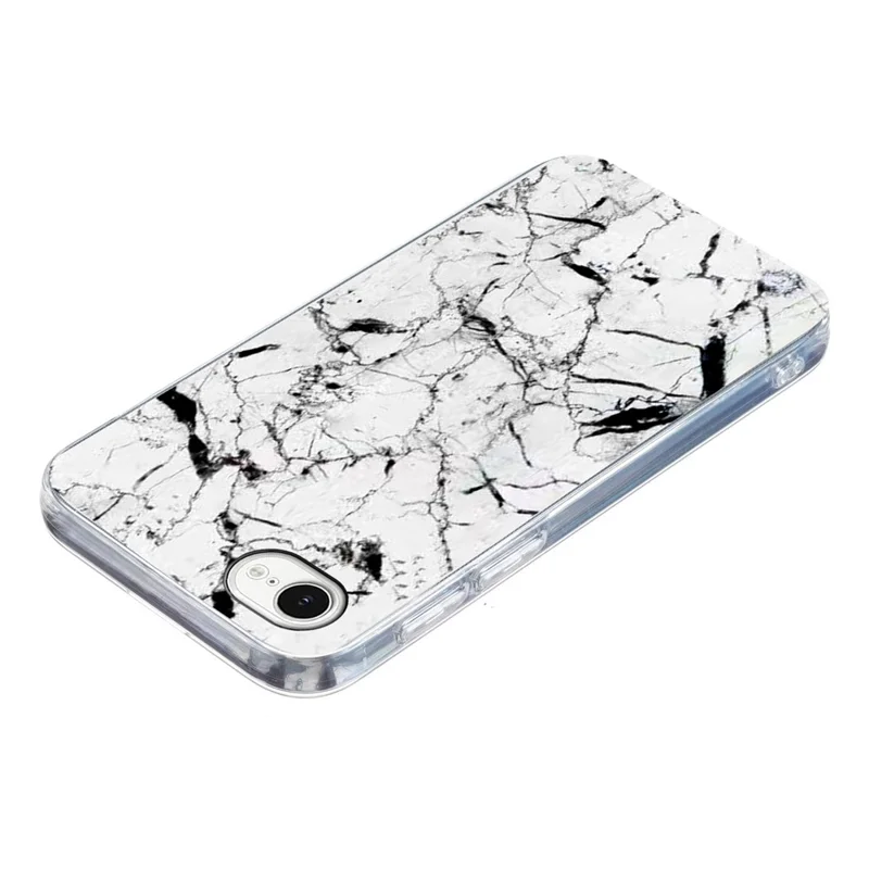 For iPhone 16e Case Marble Pattern Printing Soft TPU Phone Cover - White