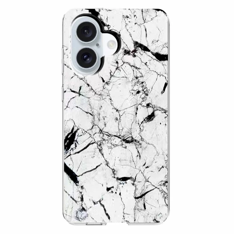 For iPhone 16 Case Marble Pattern Printing Soft TPU Phone Cover - White