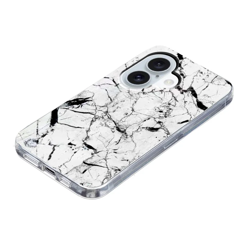 For iPhone 16 Case Marble Pattern Printing Soft TPU Phone Cover - White