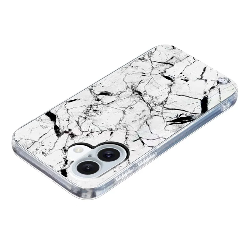 For iPhone 16 Case Marble Pattern Printing Soft TPU Phone Cover - White