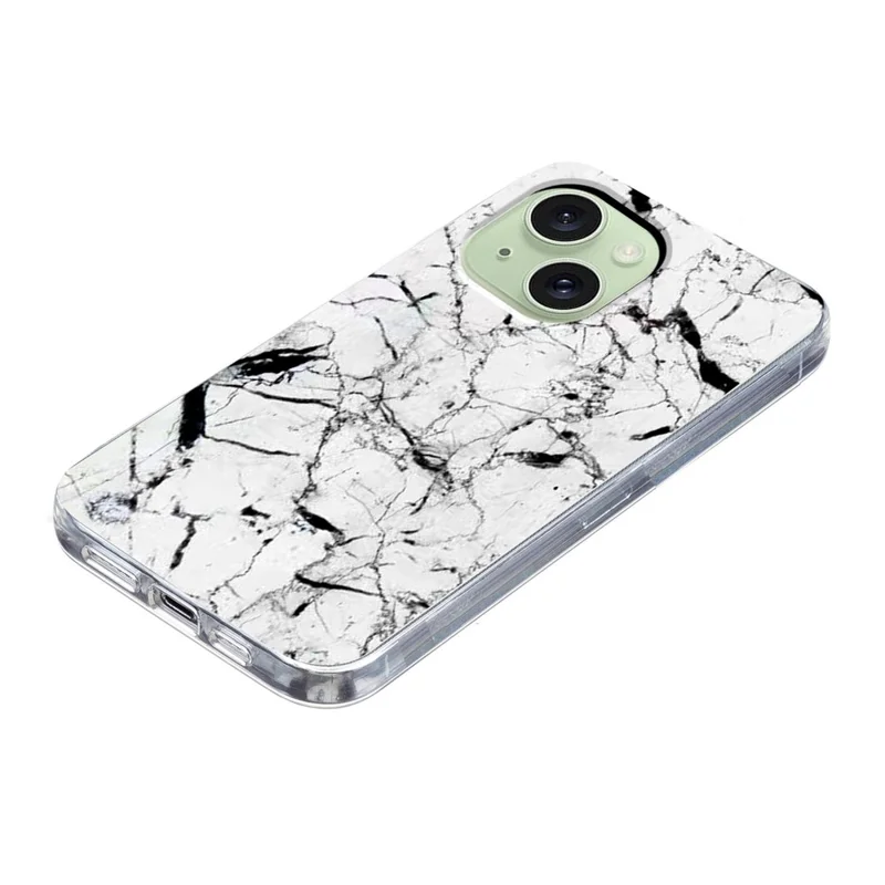 For iPhone 15 Case Marble Pattern Printing Soft TPU Phone Cover - White