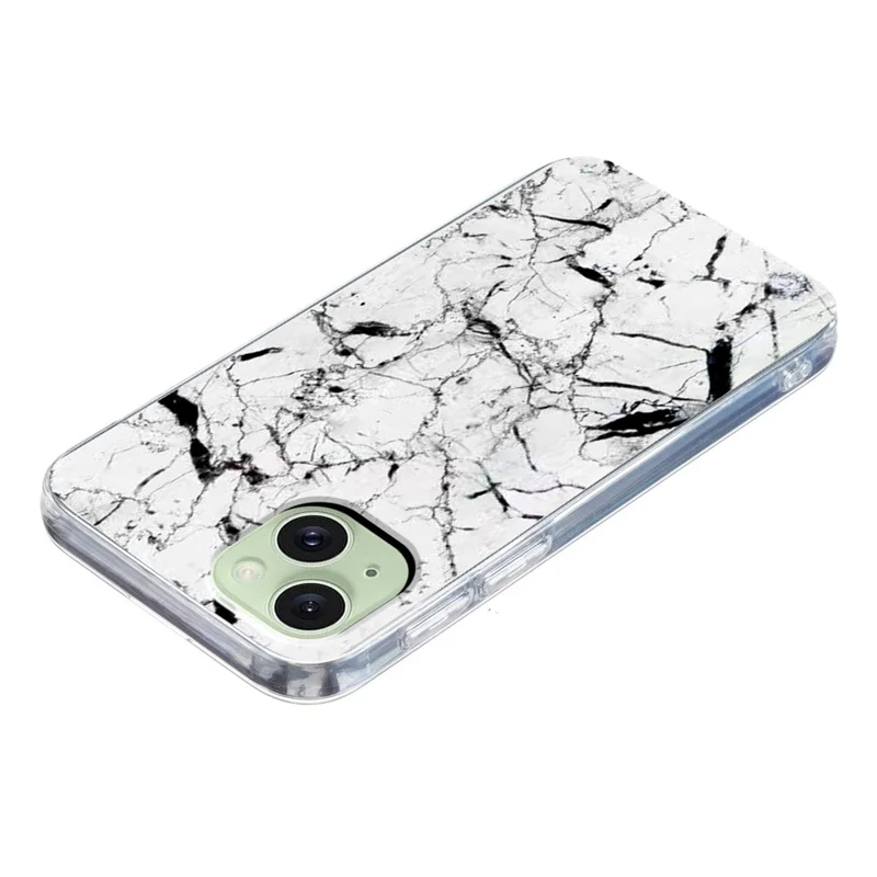 For iPhone 15 Case Marble Pattern Printing Soft TPU Phone Cover - White