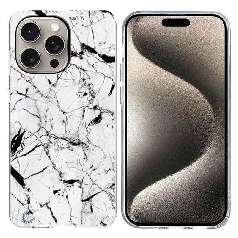 For iPhone 15 Pro Case Marble Pattern Printing Soft TPU Phone Cover - White