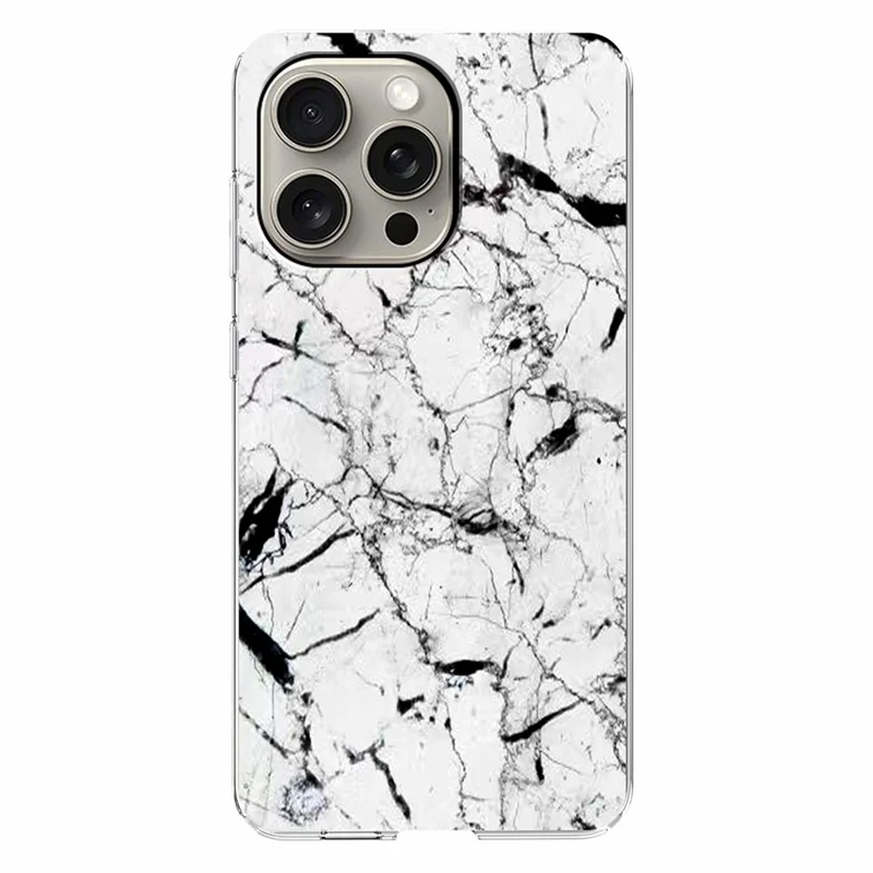 For iPhone 15 Pro Case Marble Pattern Printing Soft TPU Phone Cover - White