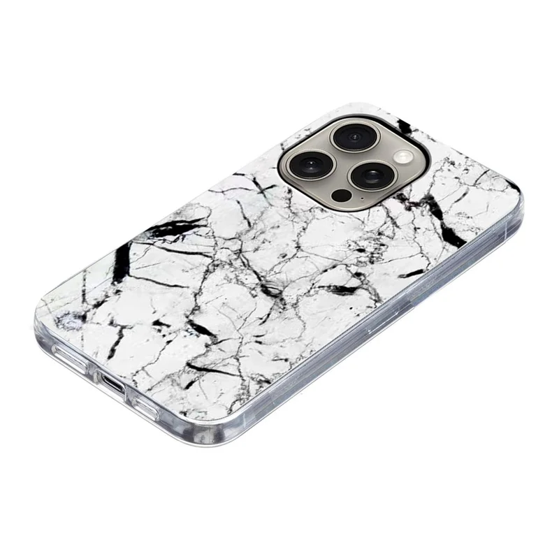 For iPhone 15 Pro Case Marble Pattern Printing Soft TPU Phone Cover - White