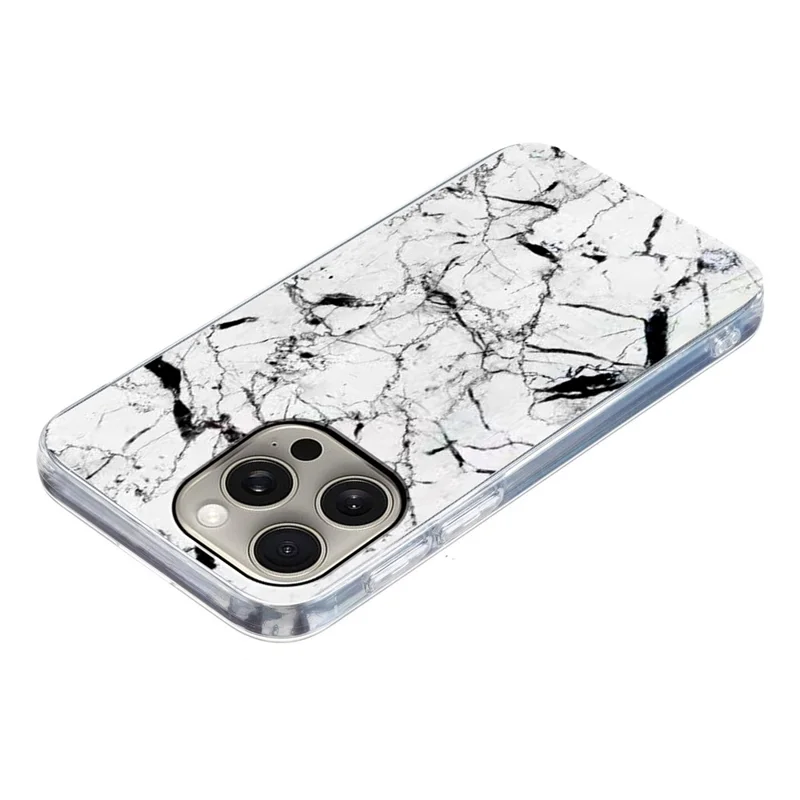 For iPhone 15 Pro Case Marble Pattern Printing Soft TPU Phone Cover - White