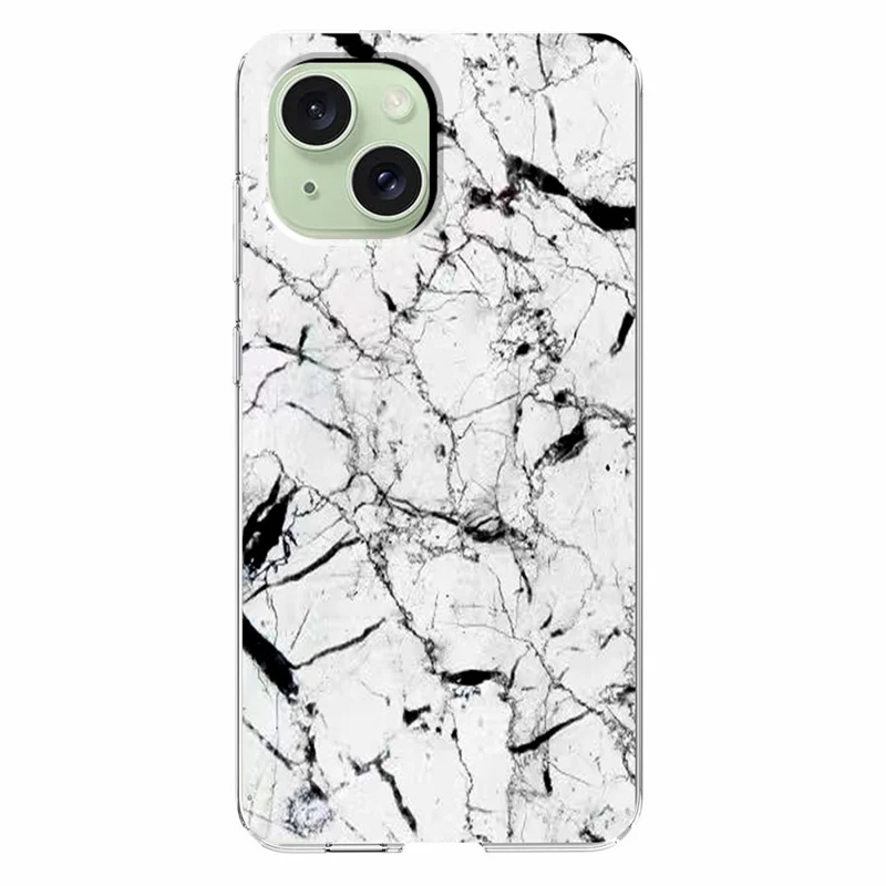 For iPhone 15 Plus Case Marble Pattern Printing Soft TPU Phone Cover - White