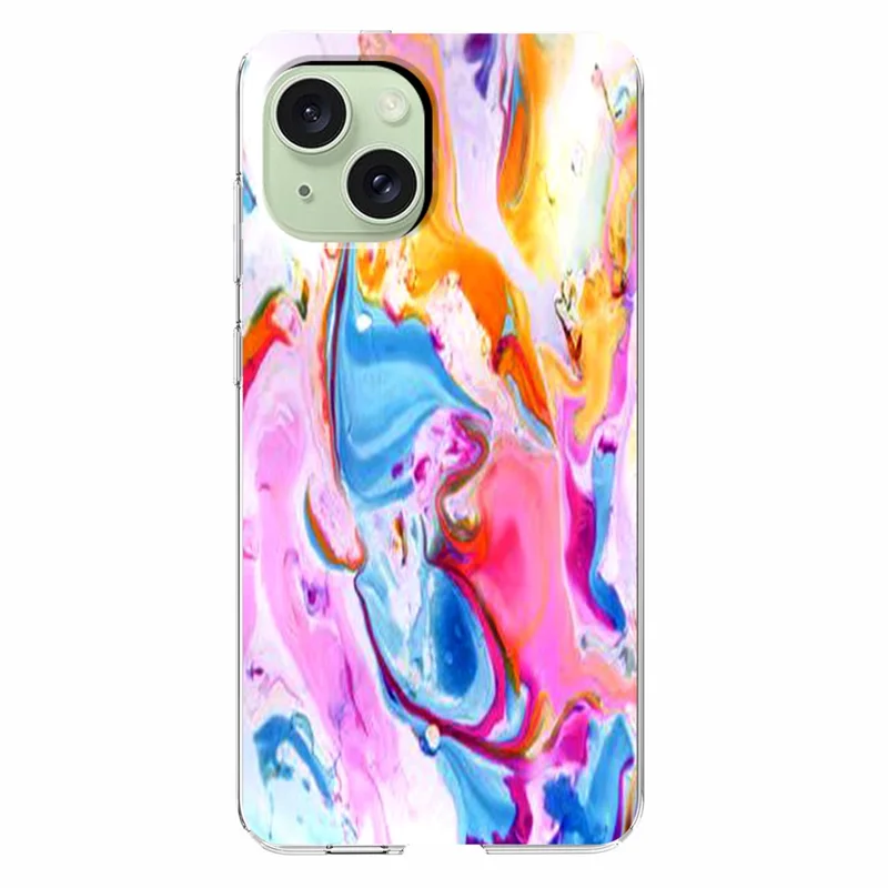 For iPhone 15 Plus Case Marble Pattern Printing Soft TPU Phone Cover - Colorful
